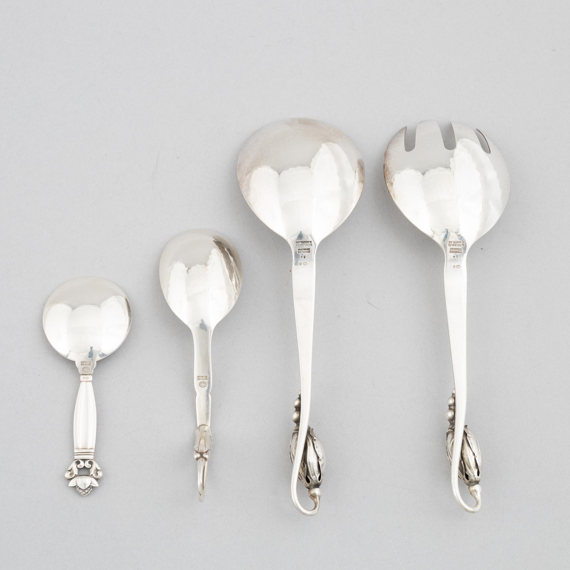 Four sterling silver cutlery, marks of Georg Jensen, Denmark, after 1945.