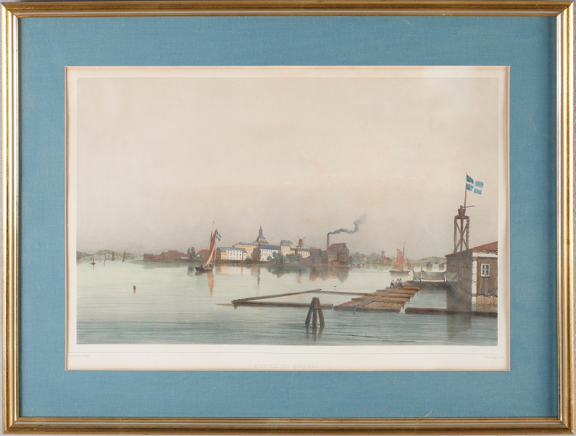 LITOGRAFISKA TRYCK efter A Mayer, 3 st, 1800-talets andra hälft.
