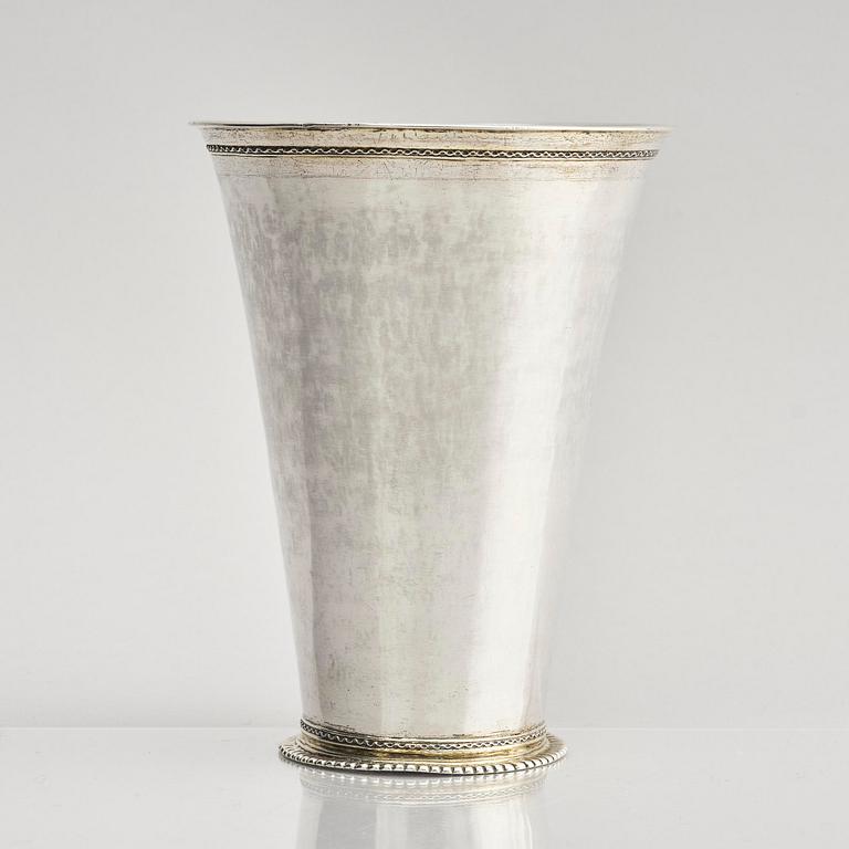 A Swedish early 18th century parcel-gilt silver beaker, mark of Johan Lund, Stockholm 1714.