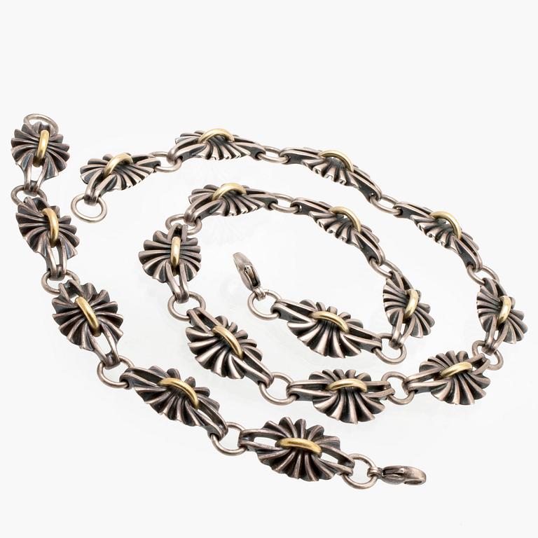 Georg Jensen necklace and bracelet, sterling silver and 18K gold, nr 394.