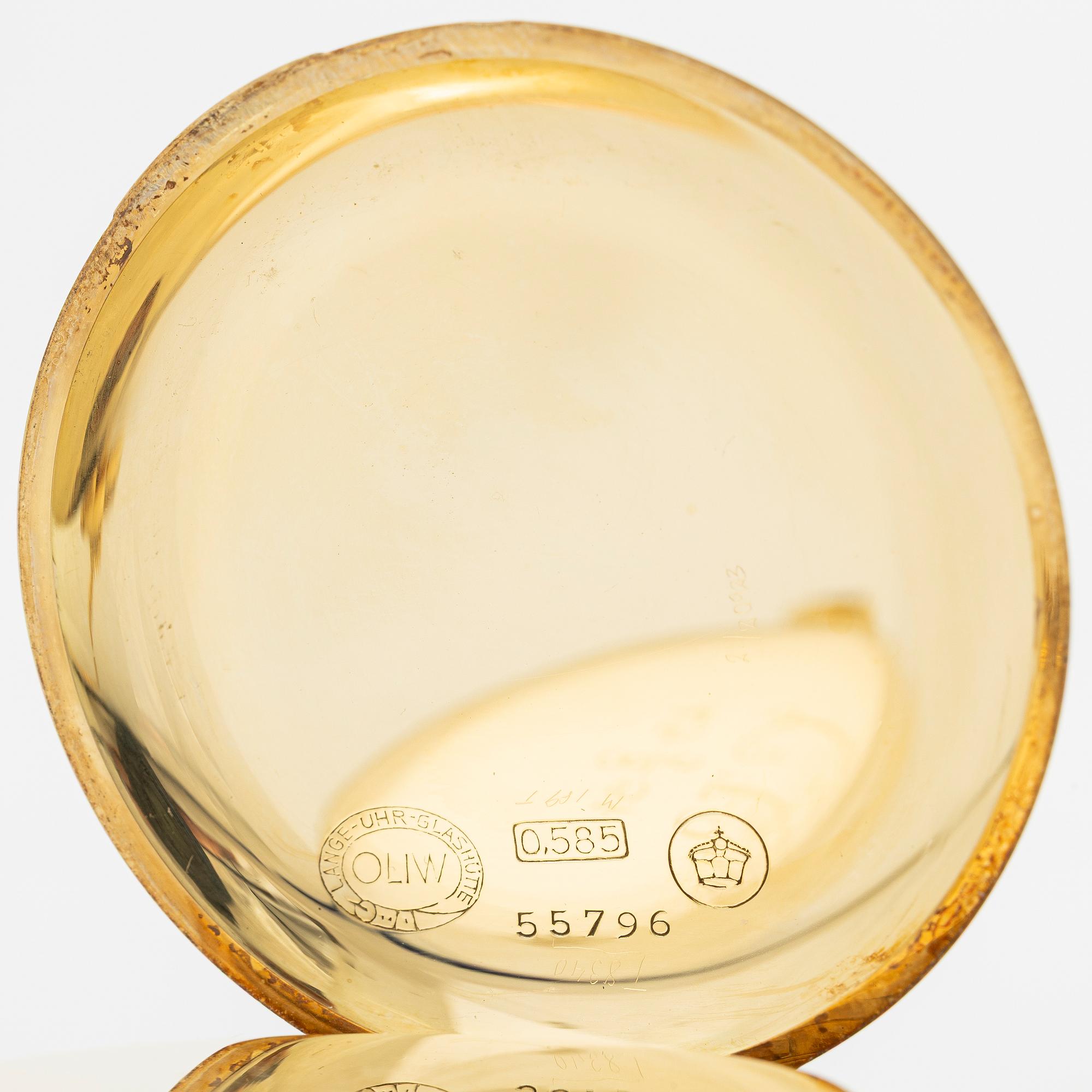 Lange-Uhr, Deutsche Uhrenfabrikation Glashütte, hunter, pocketwatch, 51,5 mm.