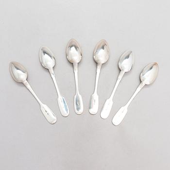 Dessertskedar, 6 st, silver, bl.a. Morosov, Ryssland kring sekelskiftet 1900.