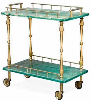 An Aldo Tura tea cart, Italy 1950-60's. Lacquered goatskin and yellowplated metal. Label marked.