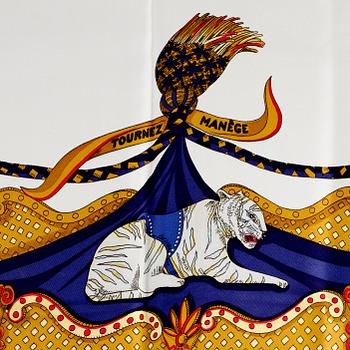 SCARF, siden, "Tournez Manege", design Annie Faivre, Hermès, Paris, 1900-talets andra hälft.