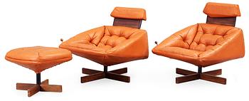 144. A pair of Percival Lafer armchairs and one ottoman, MP Lafer, Brazil 1960-70's.