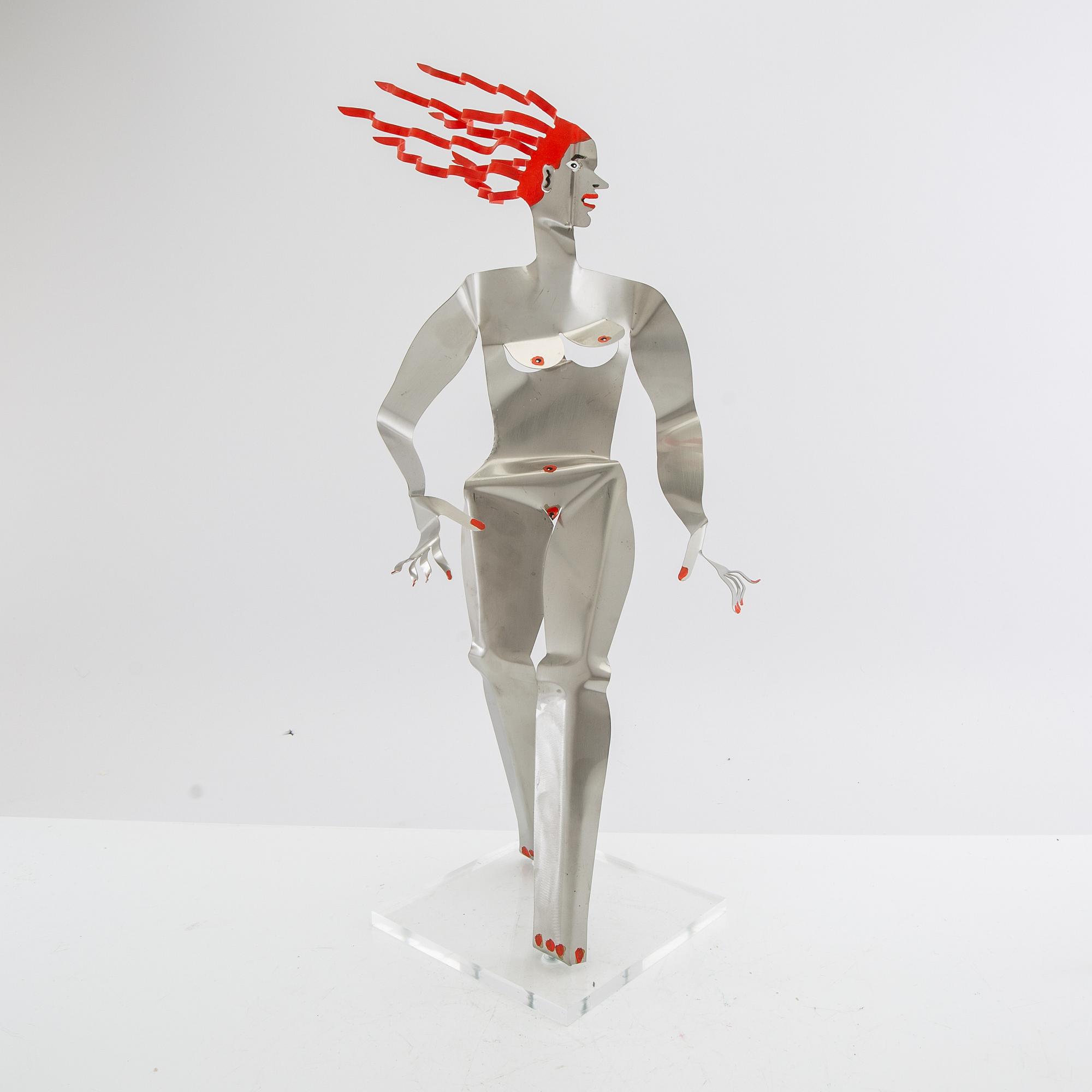 Timo Solin, Sculpture Standing Woman with Red Hair.