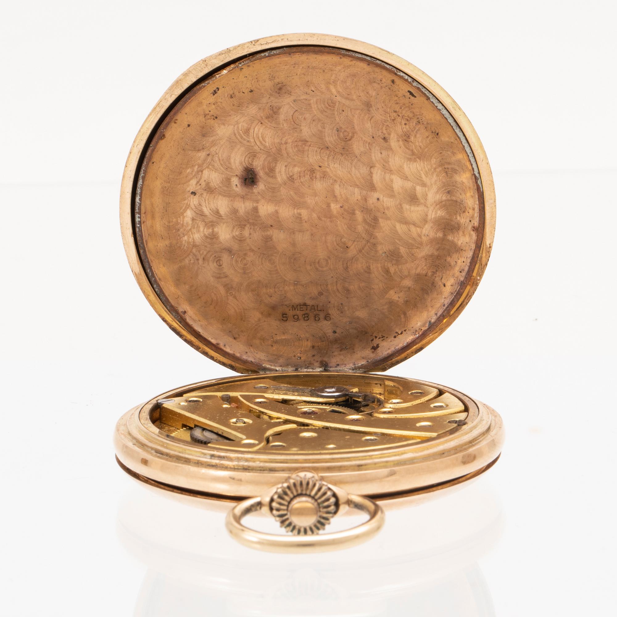 A 14K pocket watch, 53 mm.