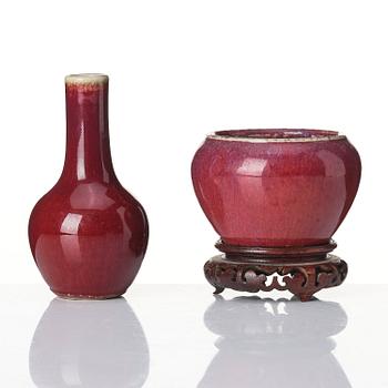 A flambé glazed vase and censer, Qing dynasty, 18th century.