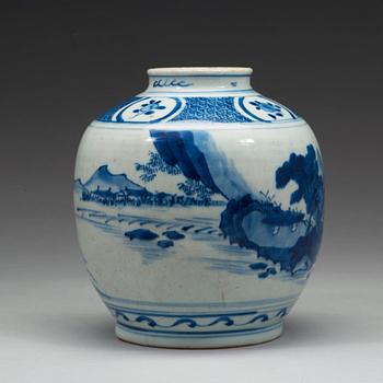 A blue and white jar, Ming dynasty, 17th Century.