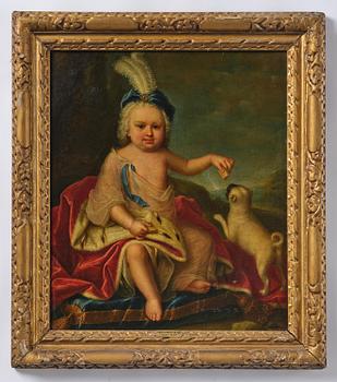 Nicolaes Maes, hans krets, Porträtt av en pojke i hermelinfodrad mantel och mops.