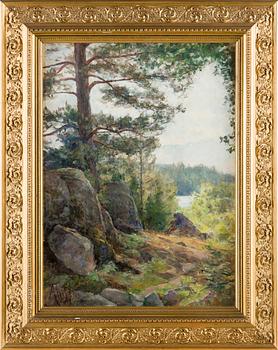 Ada Thilén, Forest landscape by a lake.