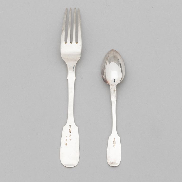 A set of silver forks and spoons, 6+6, Riga early 1900s and Saint Petersburg 1893.