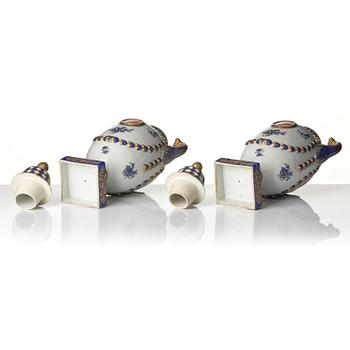 A pair of 'Marieberg' potpourri jars with covers, Qing dynasty, 18th century.