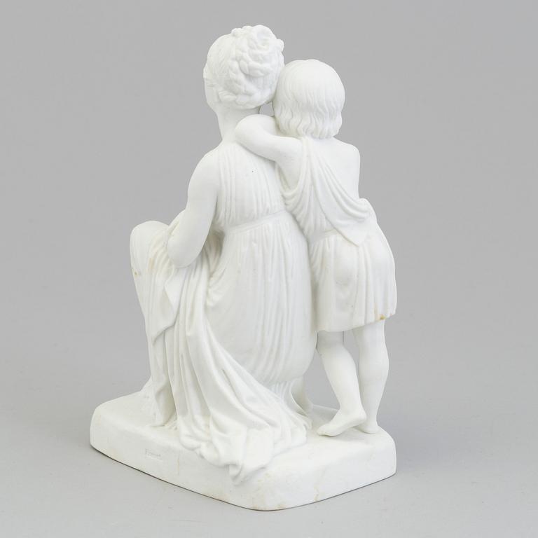 A bisquit scultpure of 'A mother and her son' after Bertel Thorvaldsen, Bing & Gröndahl, Denmark, 1870's.
