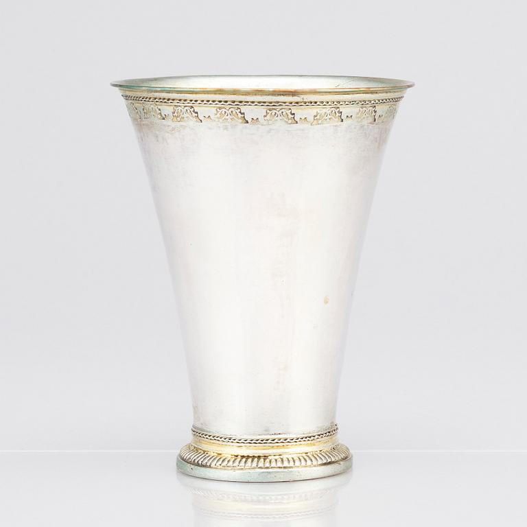 A Swedish 18th Century parcel-gilt silver beaker, maker's mark Johan Pettersson Berg, Norrköping, 1766.