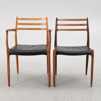 Niels Otto Møller, a rosewood dining table and eight rosewood chairs, Poul Jeppesen & JL Möller, Denmark, 1960's.