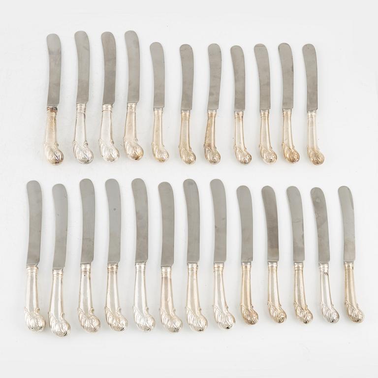 A set of English Silver Pistol Grip Knives, probably 18-19th century.