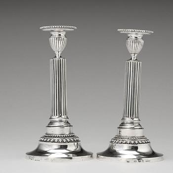 A pair of Swedish Gustavian silver candlesticks, mark of Mikael Nyberg, Stockholm 1788.