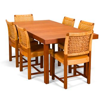 Carl Gustaf Hiort af Ornäs, A mid-20th century 'Näyttely Senior' dining table and 10 chairs for HMN Huonekalu Nupponen.