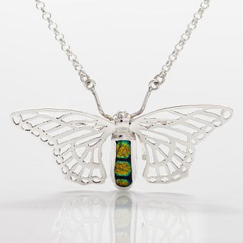 A sterling silver necklace "Butterfly" with dichroic glass. Ru Runeberg 2019.