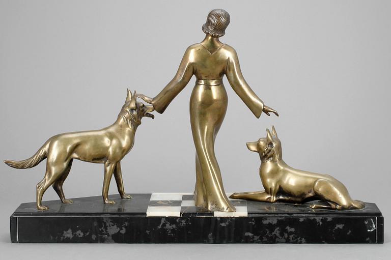 J. BRAULT, skulptur, brons, art déco, signerad.