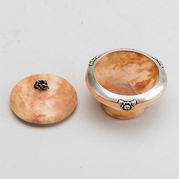 BOX WITH LID, alabaster and silver, Knud Georg Jensen, Copenhagen 1918.