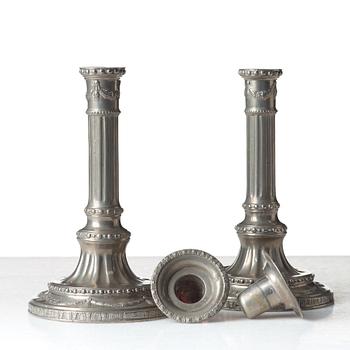 A pair of Gustavian pewter candlesticks by Jacob Sauer, Stockholm 1793.