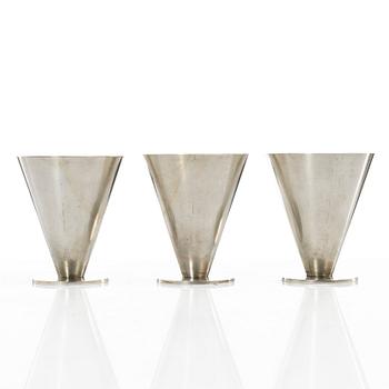 Wiwen Nilsson, Three small silver cups, mark of Wiwen Nilsson, Lund, Sweden 1937-39.