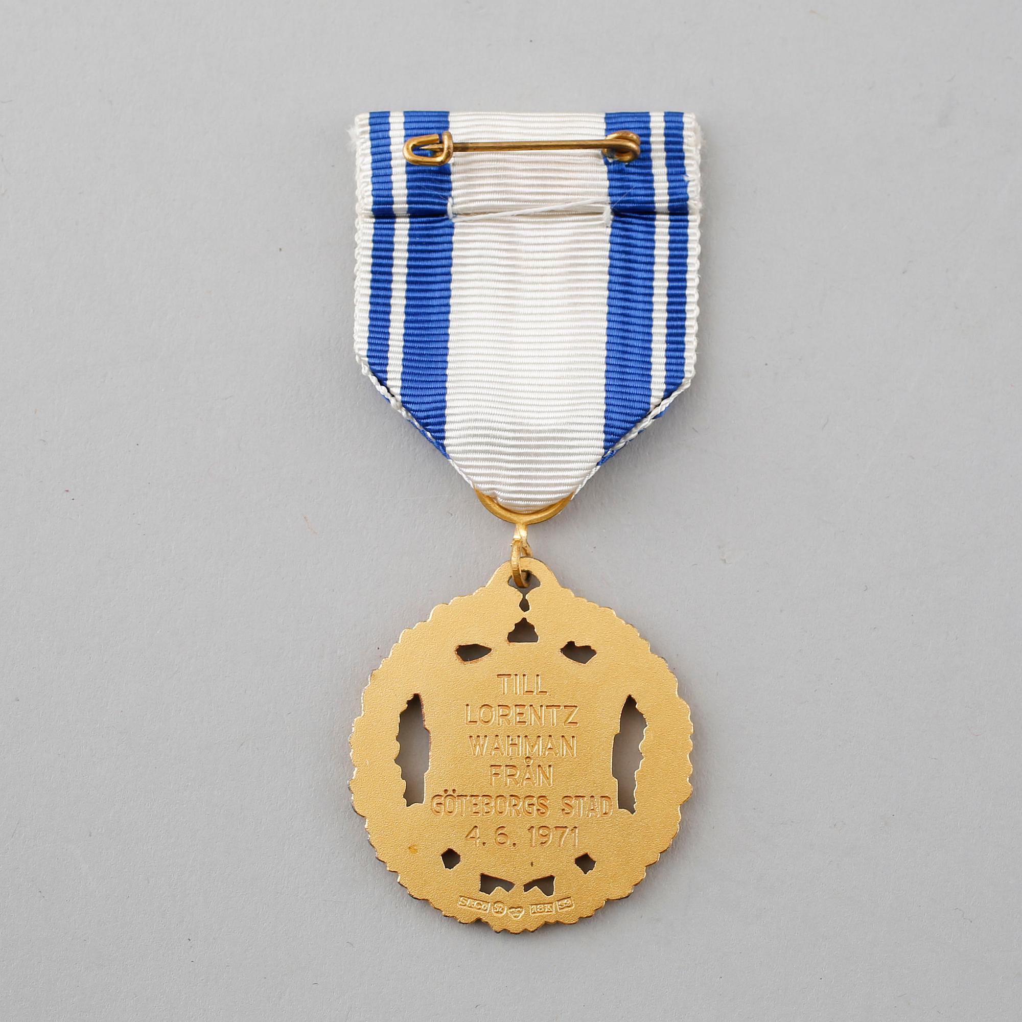 MEDALJ, 18k guld, C C Sporrong & Co, Stockholm, 1968.