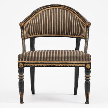 A late Gustavian open armchair, Stockholm, late 18th century.