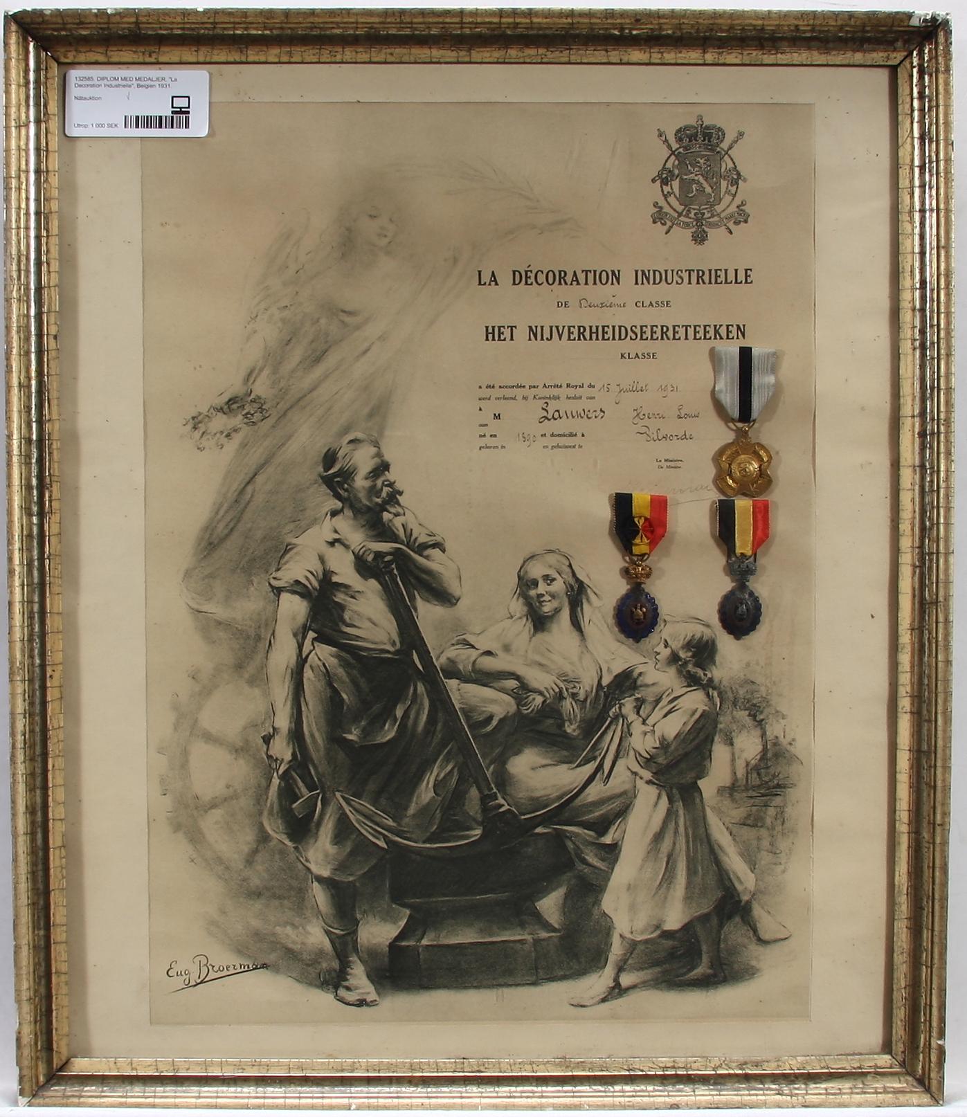 DIPLOM MED MEDALJER, "La Decoration Industrielle", Belgien 1931.