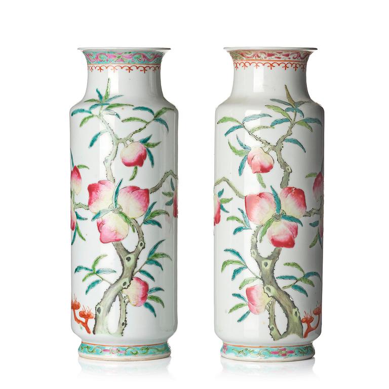 A pair of 'peaches' vases, China, 20th century.