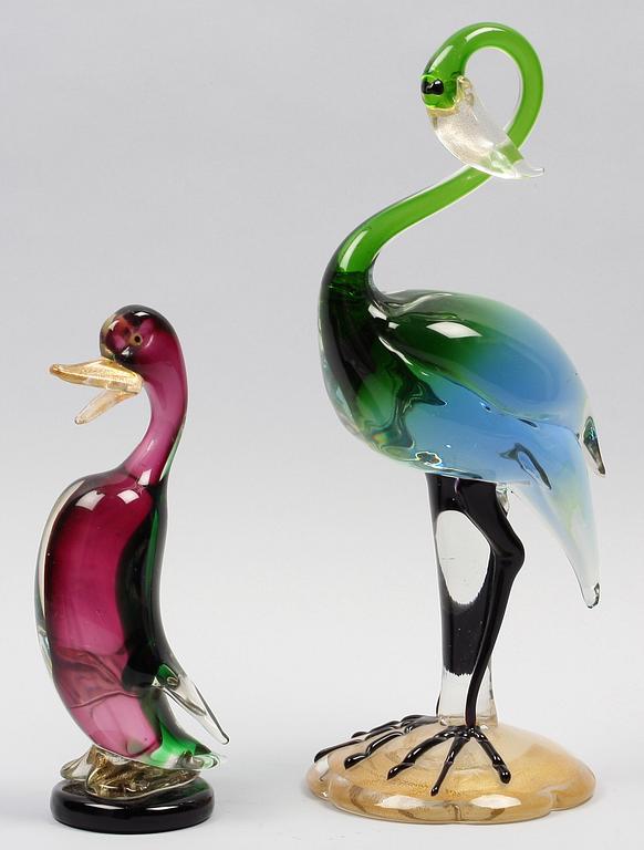 FIGURINER, 2 st, glas, bla Murano, Italien.