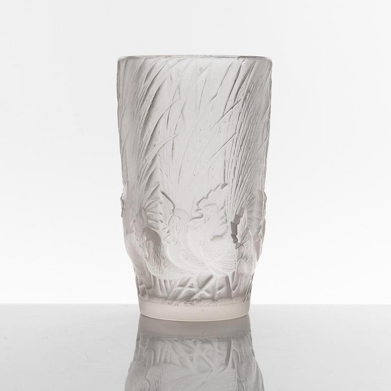 René Lalique, 'Coqs et Plumes', cast glass vase, France 1920-30s, post 1928.