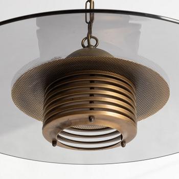 Jan-Eskil Eskilsson, ceiling lamp, smoke-coloured glass and brass, Belid, late 20th century.
