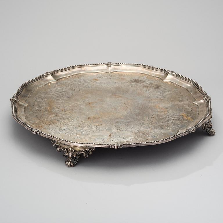 A SILVER TRAY, London 1875, weight 2768 g.