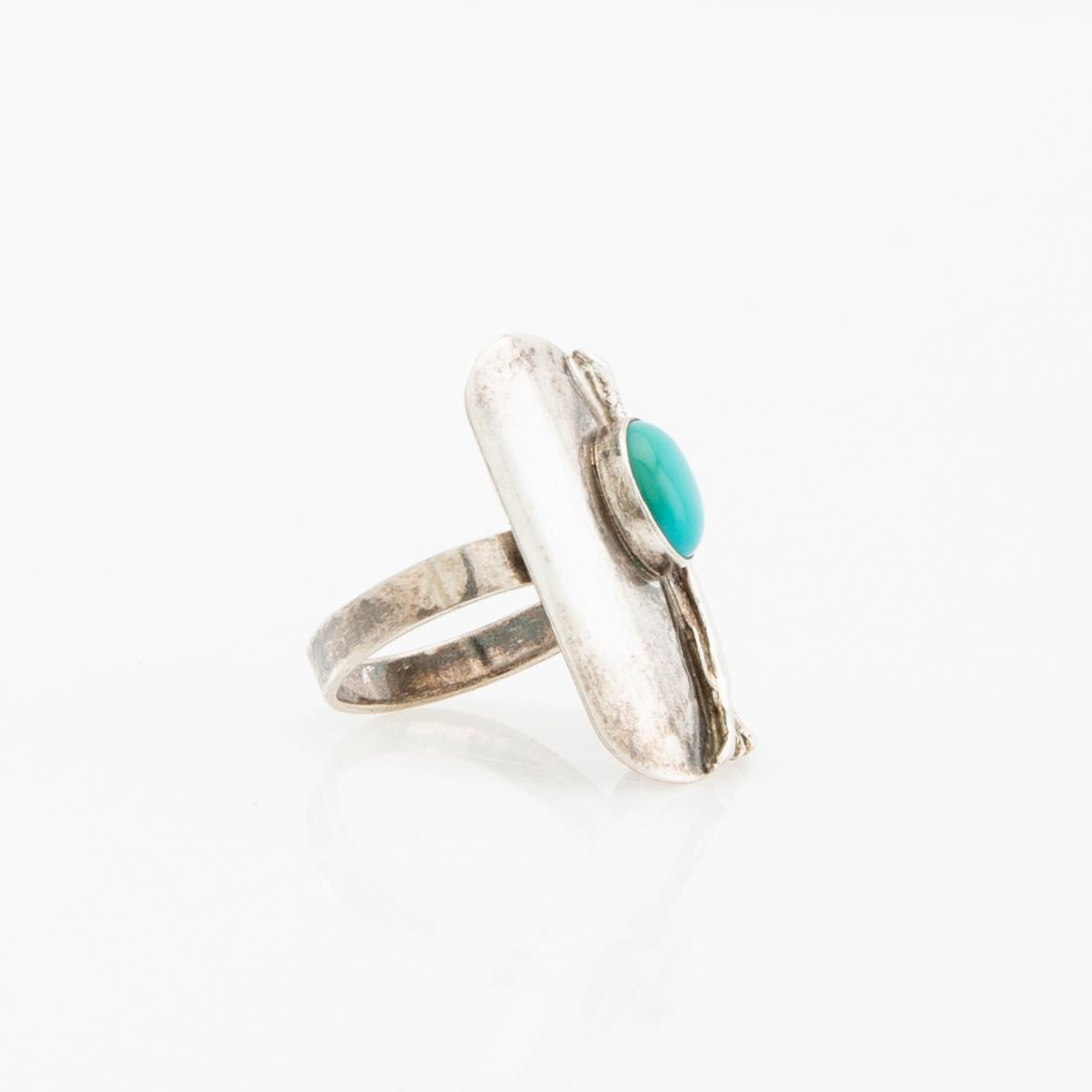 Necklace, ring and earrings of silver with turquoises, Avi Soffer Israel.