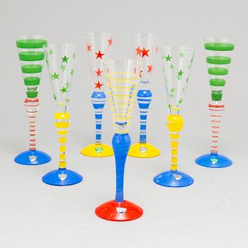 ANNE NILSSON, seven 'Clown' vodka glasses from Orrefors.