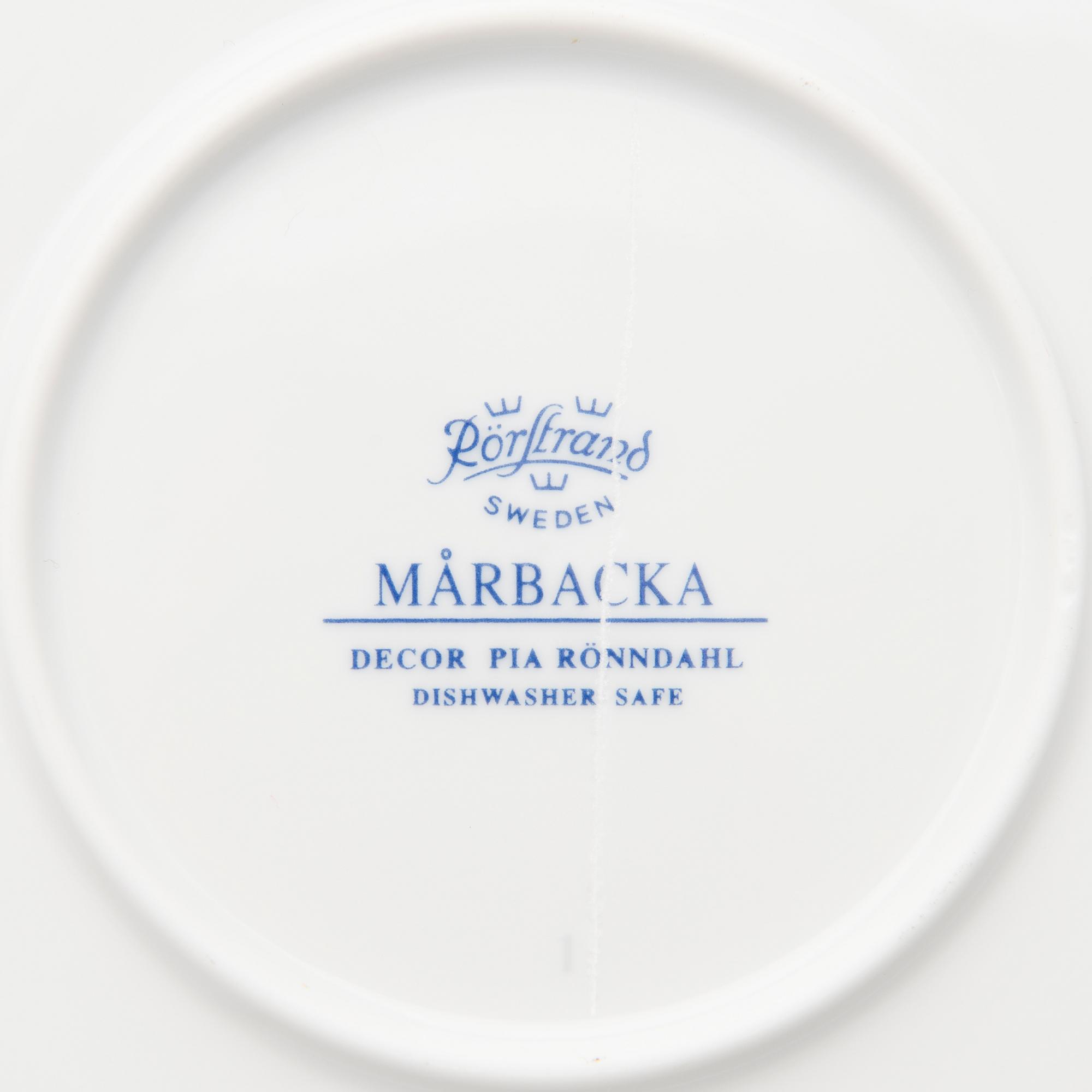 A 'Mårbacka' set of dinnerware and teacups, circa 32 pieces, Rörstrand Sweden, latter half of the 20th Century.