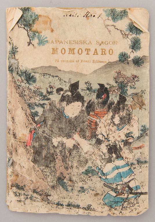 A late 19th century "Momotaro" book, woodcut on rice paper, Japan.