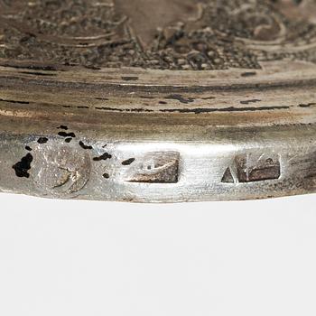 Cocktailglas, 6 st, samt bricka, silver, Iran, 1900-tal.