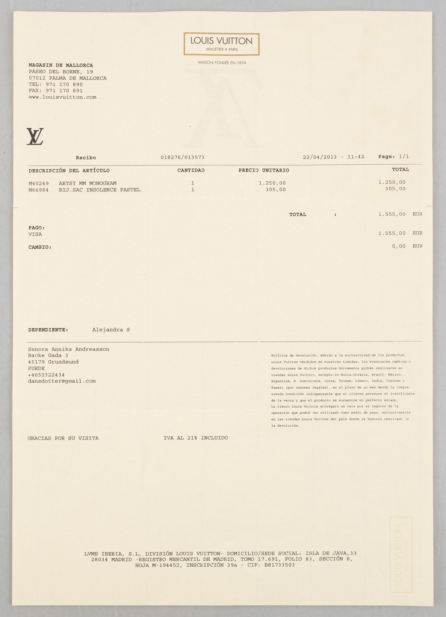 Louis Vuitton, väska, "Artsy MM", 2013.