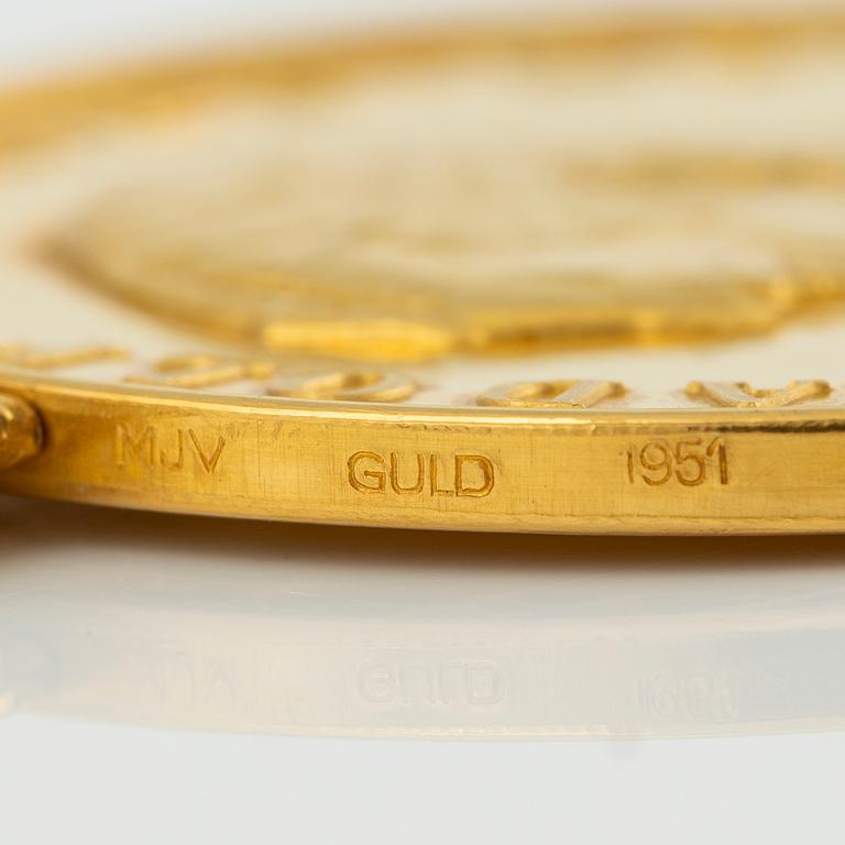 Gustav VI Adolf, medalj i guld, Kungliga patriotiska sällskapet, i etui,