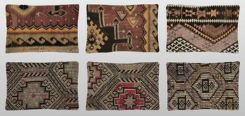 Cushion covers, 6 pcs, Anatolian Kelim fragments.