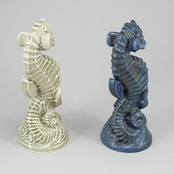 GUNNAR NYLUND, two seahorse stoneware figurines, Rörstrand.