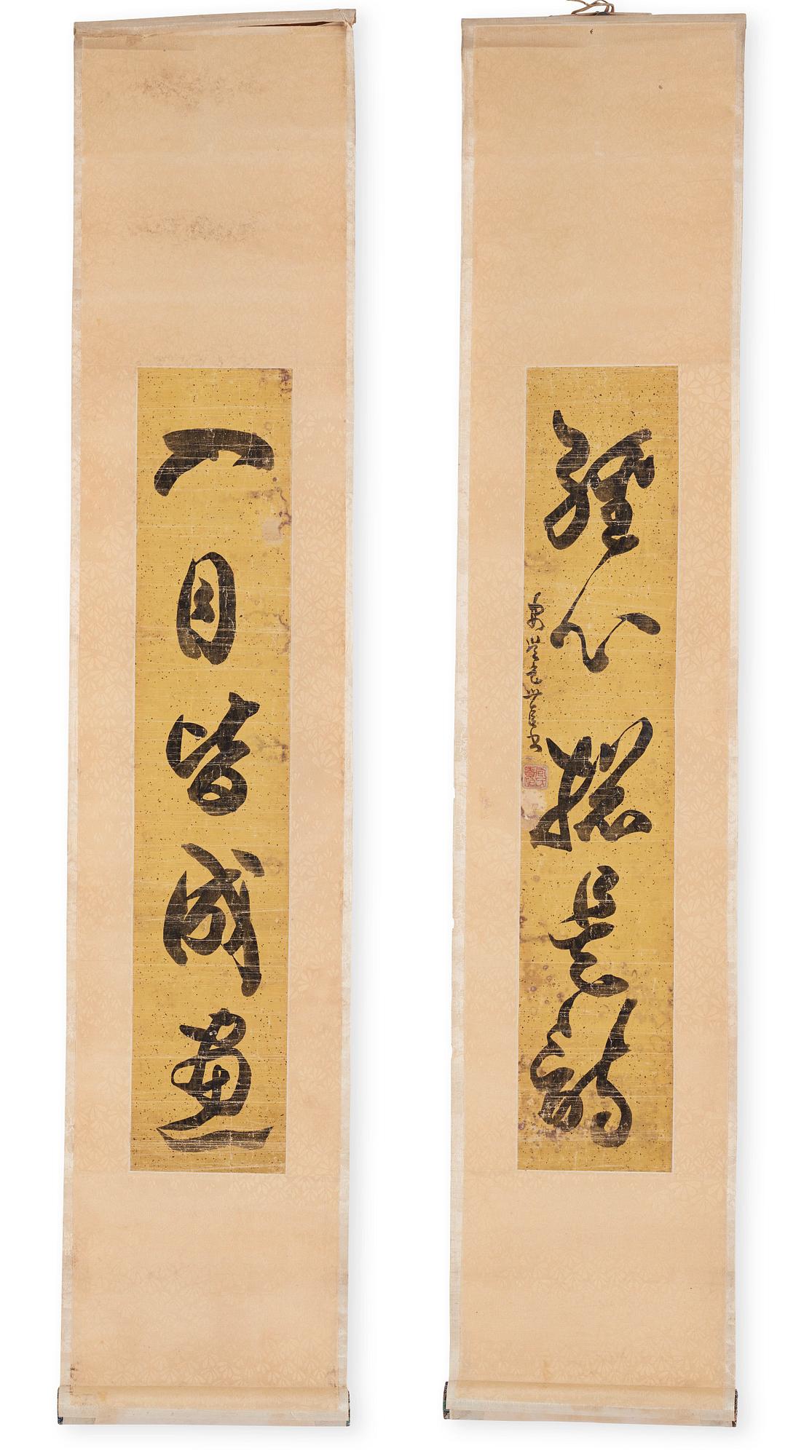 Rullmålningar, två stycken, tusch på papper.  Signerade Bao Shichen (1775-1855).