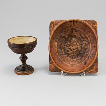 A wooden folk art bowl and chalice 19th century.