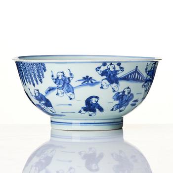 A blue and white 'boys' bowl, Qing dynasty, Kangxi (1662-1722).