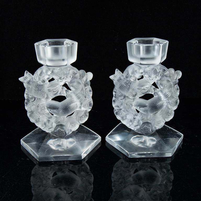 Lalique, a pair of glass candlestick, signed Lalique France, second half of the 20th century.