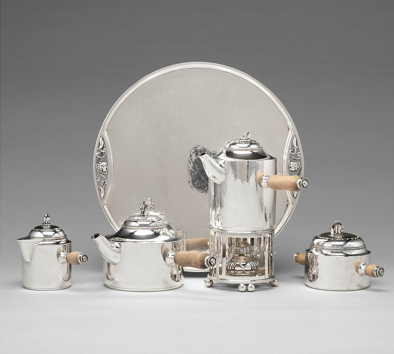 Georg Jensen, te- och kaffeservis, 5 delar med bricka, Argenterie d'Art de Georg Jensen, Köpenhamn ca 1930-1938.